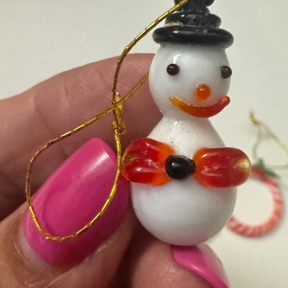 Vintage Miniature Blown Glass Christmas Ornaments Set Snowman Wreath Star 7pc